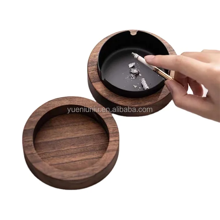 New Ins creative wooden box ashtray directly supplied by the manufacturer household tea room ashtray wooden shell cover ashtray