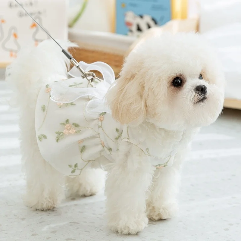 Summer lace floral breathable dog clothing Princess dress Teddy Bicarbear small dog vest fashion cute pet clothing