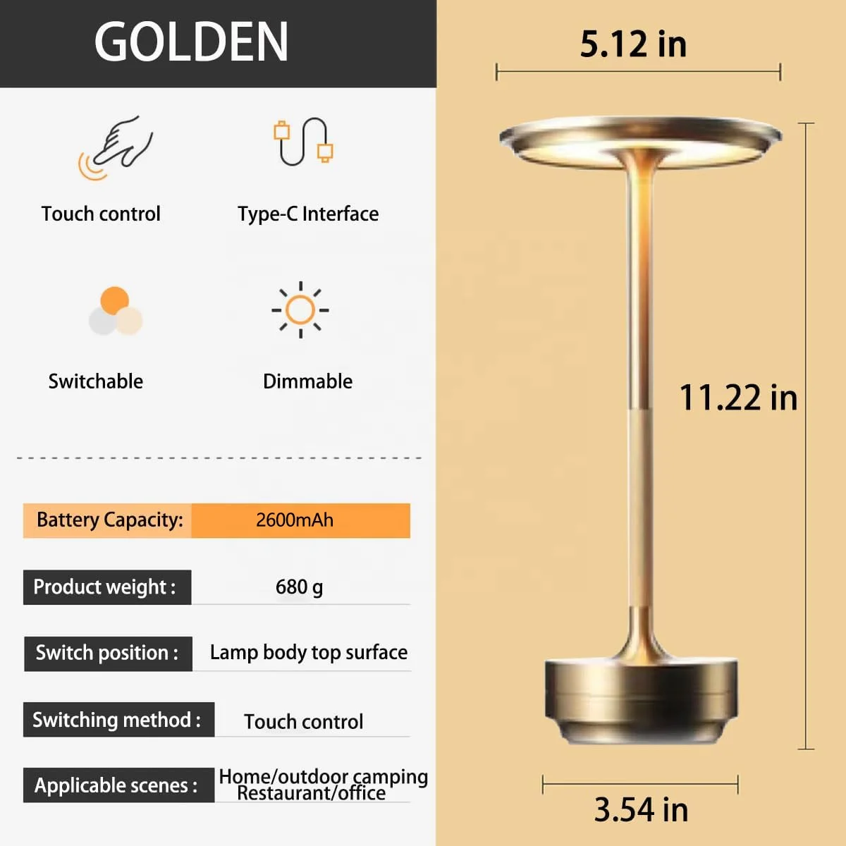 Modern Lampada da Tavolo Rechargeable Touch Dimming Metallic Led Desk Light Lamp Restaurant Cordless Battery Portable Table Lamp