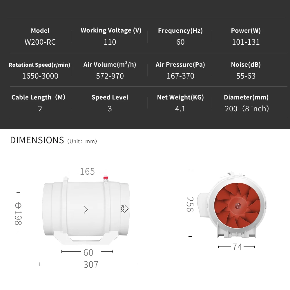 VTRONIC 8-дюймовый беспроводной пульт дистанционного управления Встроенный воздуховод вентилятор для выращивания тента чердака вентиляции усилитель воздуха и выхлопа (8 дюймов)