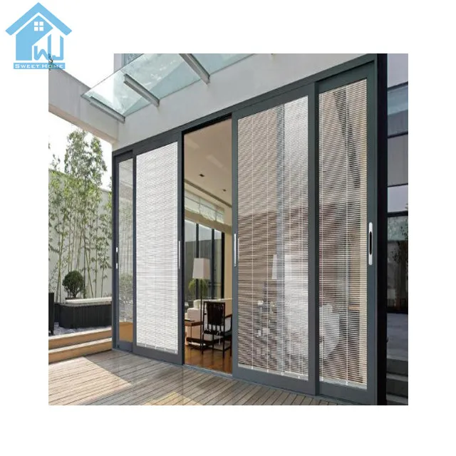 Exterior 4 panels double glazed door aluminum tempered glass sliding doors for balcony