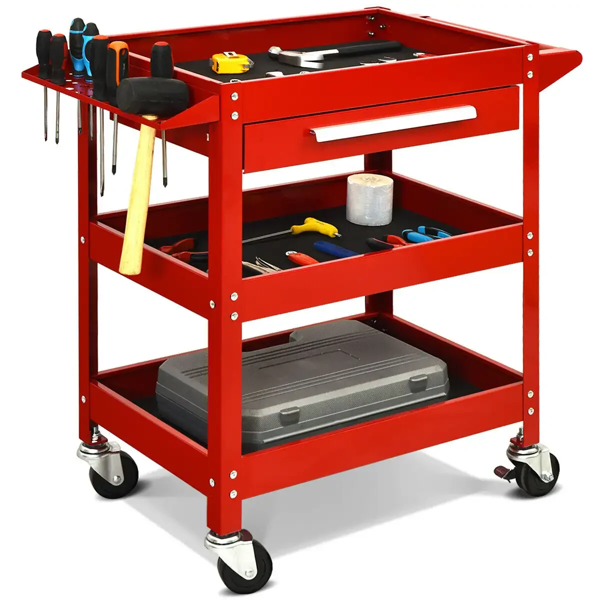 3 Tier Rolling 330 LBS Tool Cart on Wheels for Mechanics Heavy Duty Tool Cart with Drawers