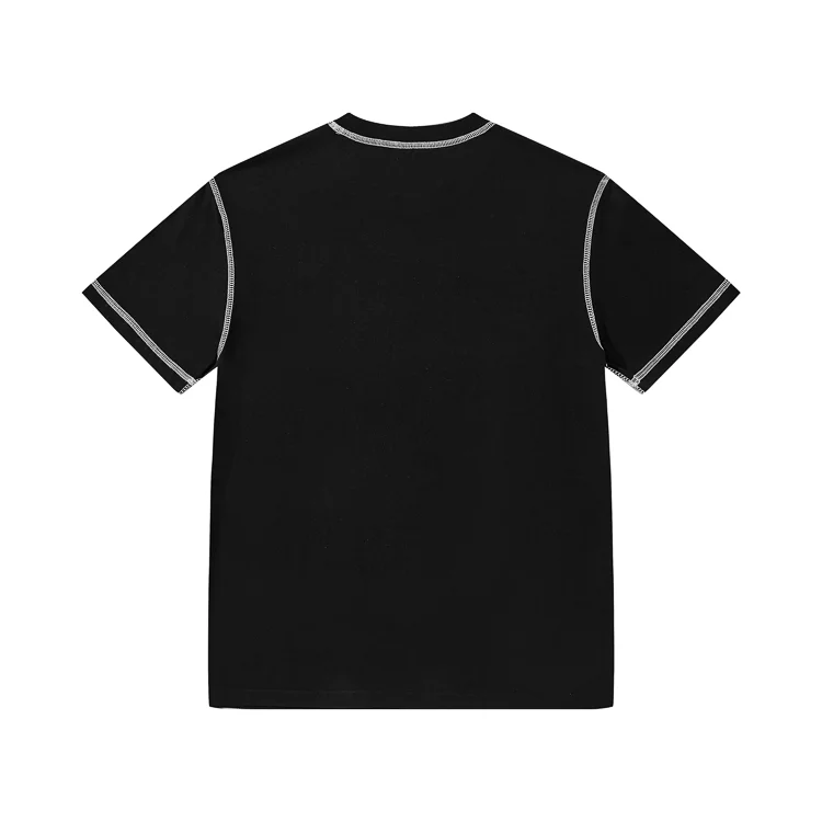 Wholesale cropped boxy oversize t shirt men plain black color white line outside white single stitch t shirt