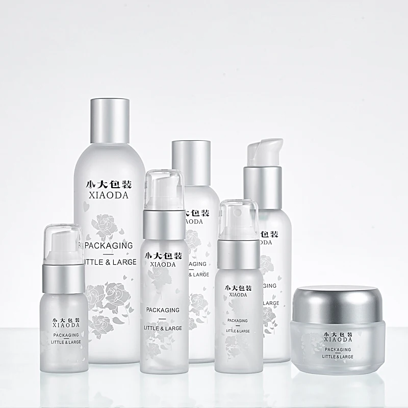 Stock!  Cosmetic packaging skin care set with Matt gold pump , empty clear frosted PET plastic cosmetic bottle with pump sprayer