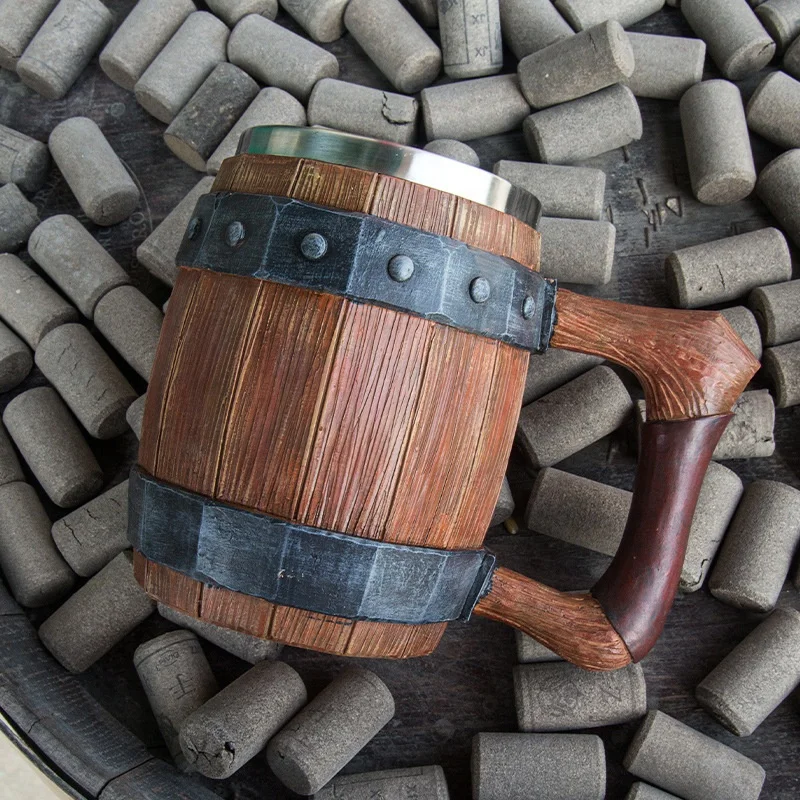 Wholesale Wood Steel Beer Mugs Restaurant Viking Drinking Beer and Wine Mugs With Handle For Tableware Bar Accessories