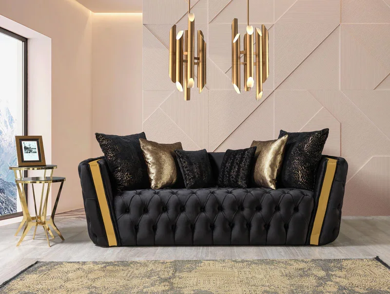 Stainless Steel Frame Living Room Furniture Modern Luxury Velvet Sofa High Quality Upholstered Sofa Set for Home Hotel Lobby