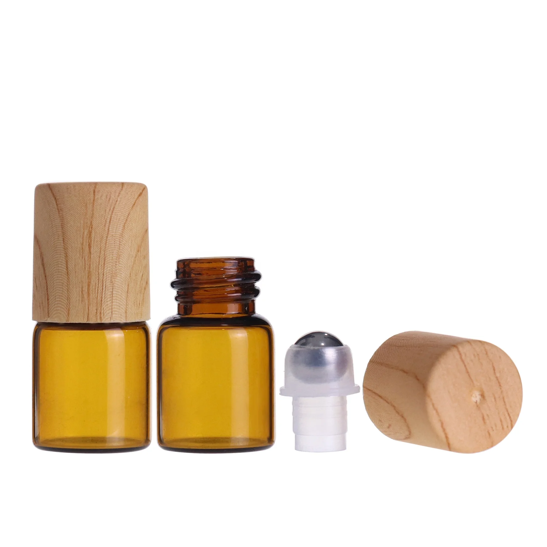 Mini perfume test glass vials 1ml 2ml 3ml small essential oil glass roller bottle with wood bamboo cap