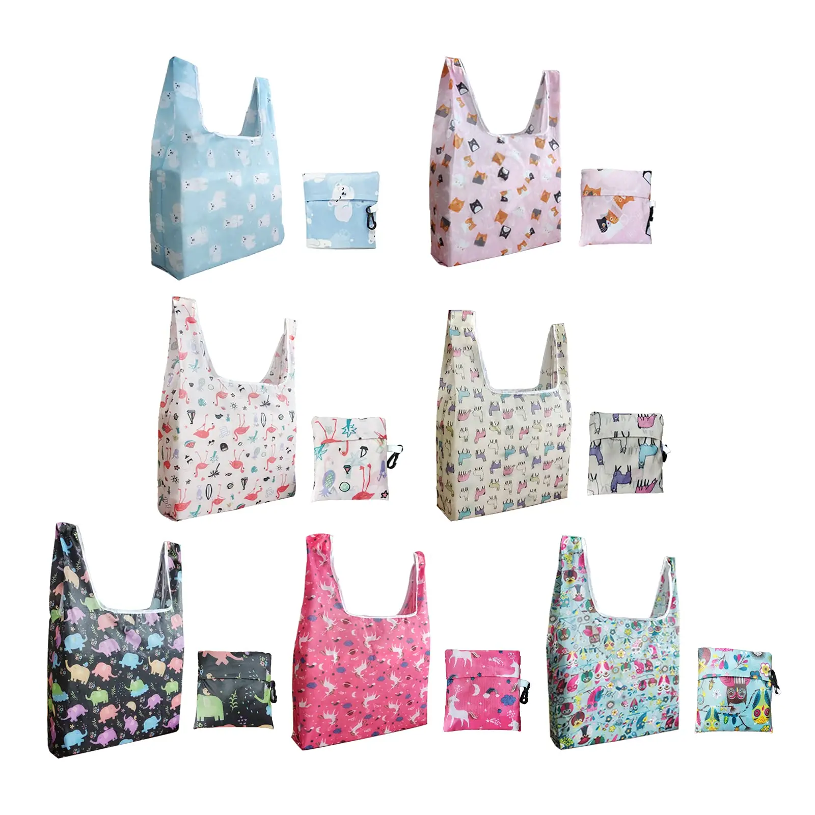Reusable Grocery Bags Large Capacity Foldable Shopping Bags Washable Flamingo Cat Alpaca Owl Polar Bear Shopping Tote Bag