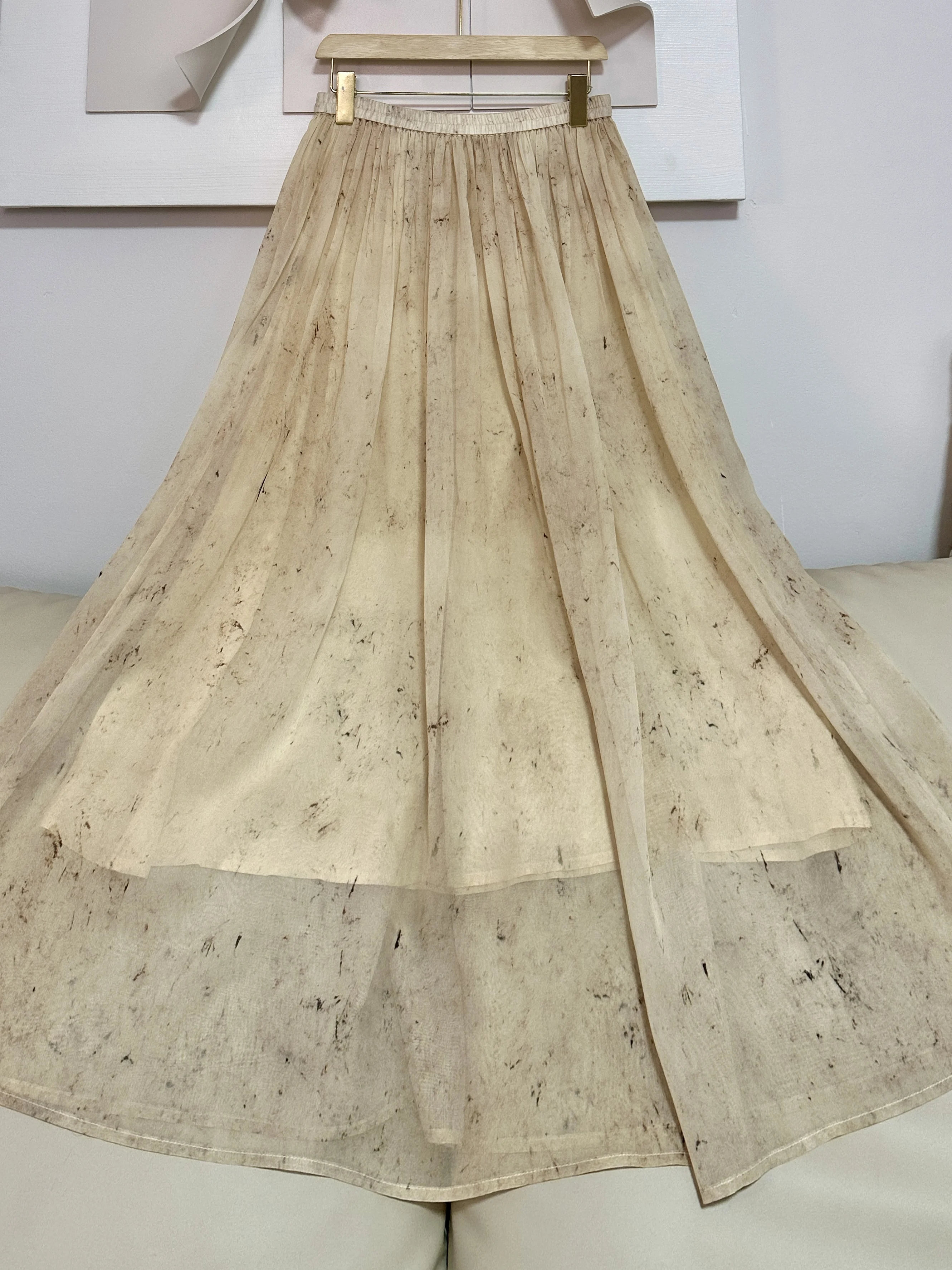 customized  Chinese wind  pure 100 silk elegant half skirt double quality print all stylish ladies long dress