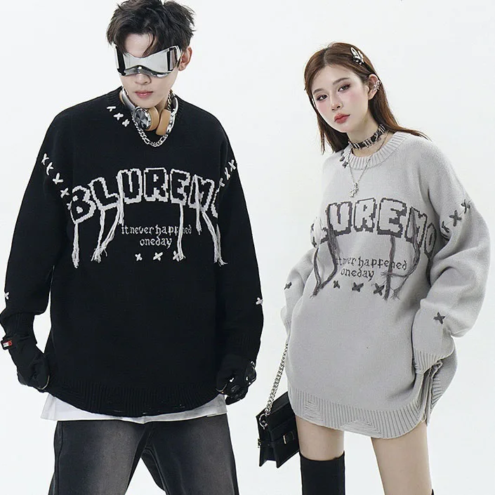 Мужской хлопковый пуловер с круглым вырезом и логотипом