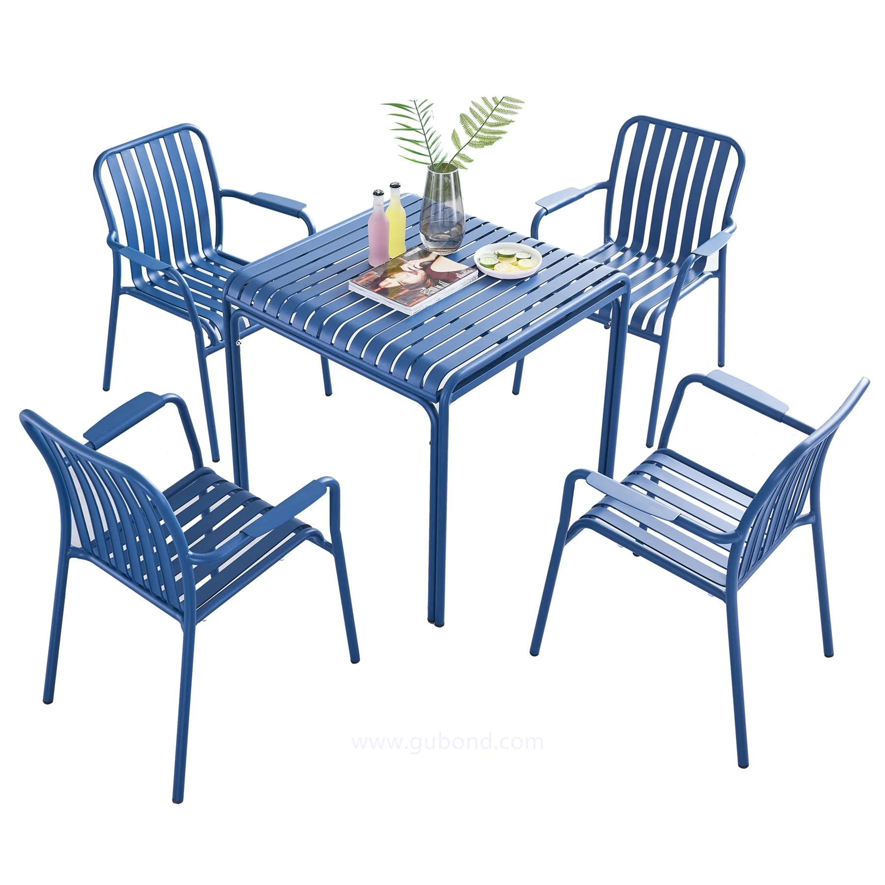 Stackable Indoor Outdoor Furniture Garden Aluminum Chair with Aluminum Slats Garden Dining Chairs and Tables