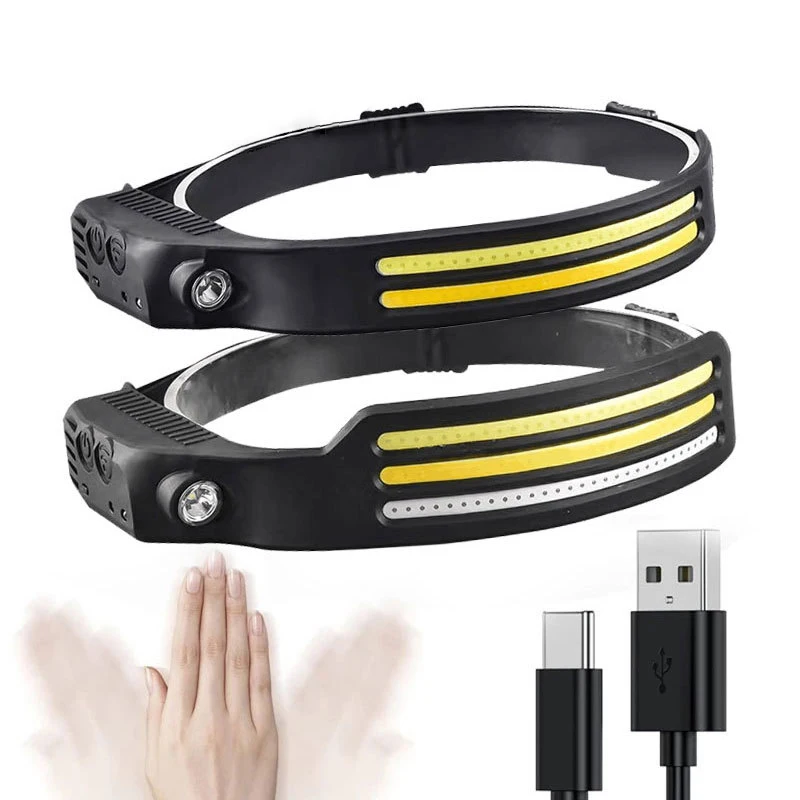 Cob Led Head Lamp Flashlight Sensor Headlight Usb Rechargeable Headlamp With Built-In Battery Fishing Head Lantern Torch