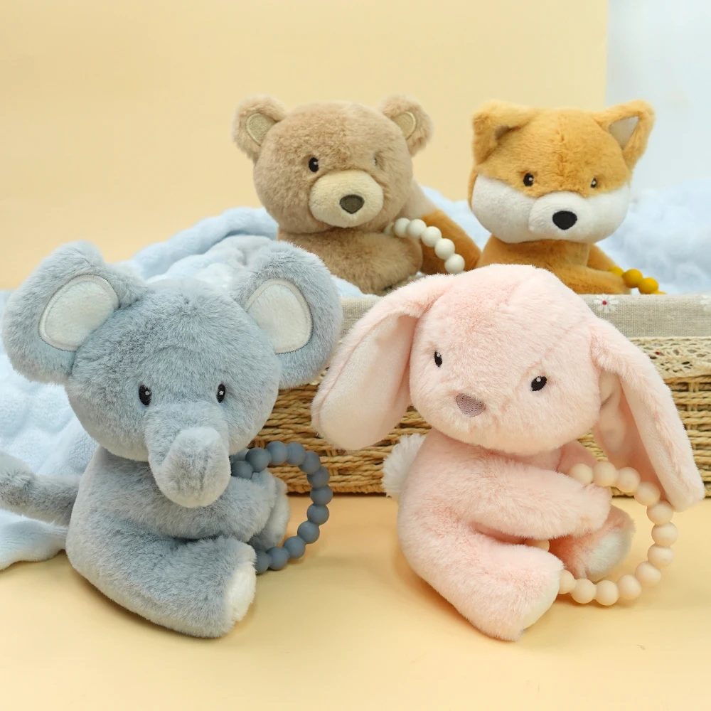 Wolife Original Design Baby Plush Toy With Teethers Newborn Soothing Toy Plush Elephant Stroller Soft Security Hanging Toys