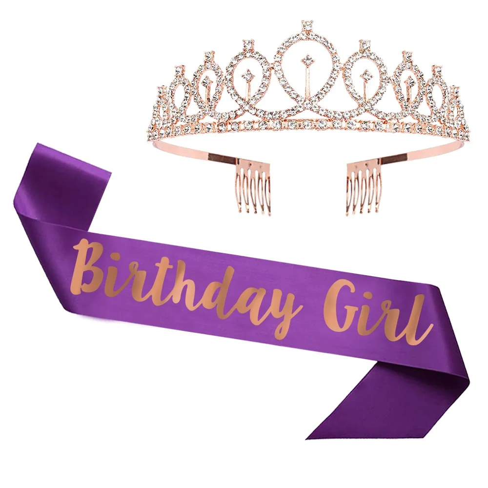 Women Birthday Decoration Satin Sash and Rhinestone Tiara for Girls Birthday Gifts