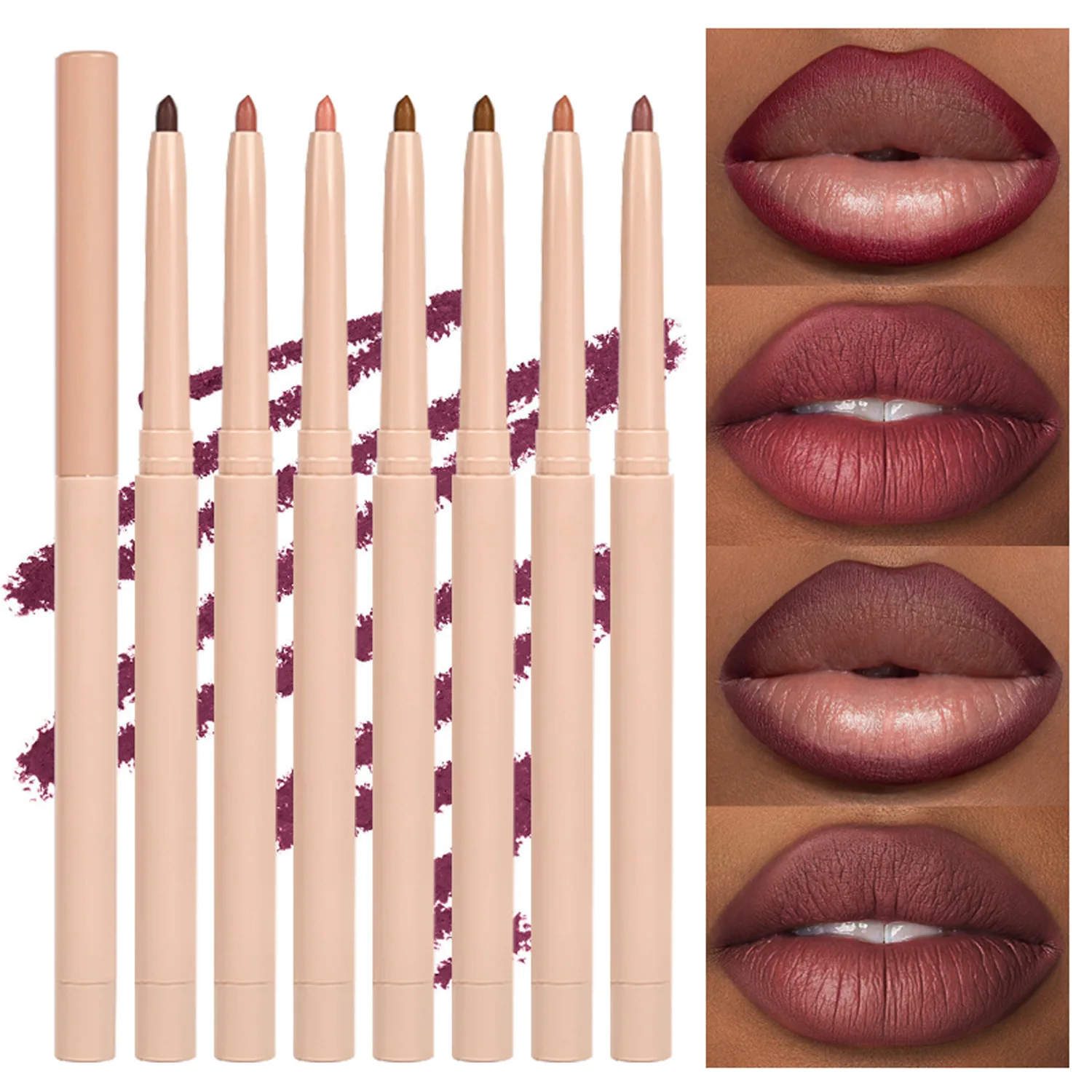 Professional Velvet Roll It Up Auto Long Lasting Fade Resistant Retractable Waterproof High Pigmented Matte Lip Liner Pencil