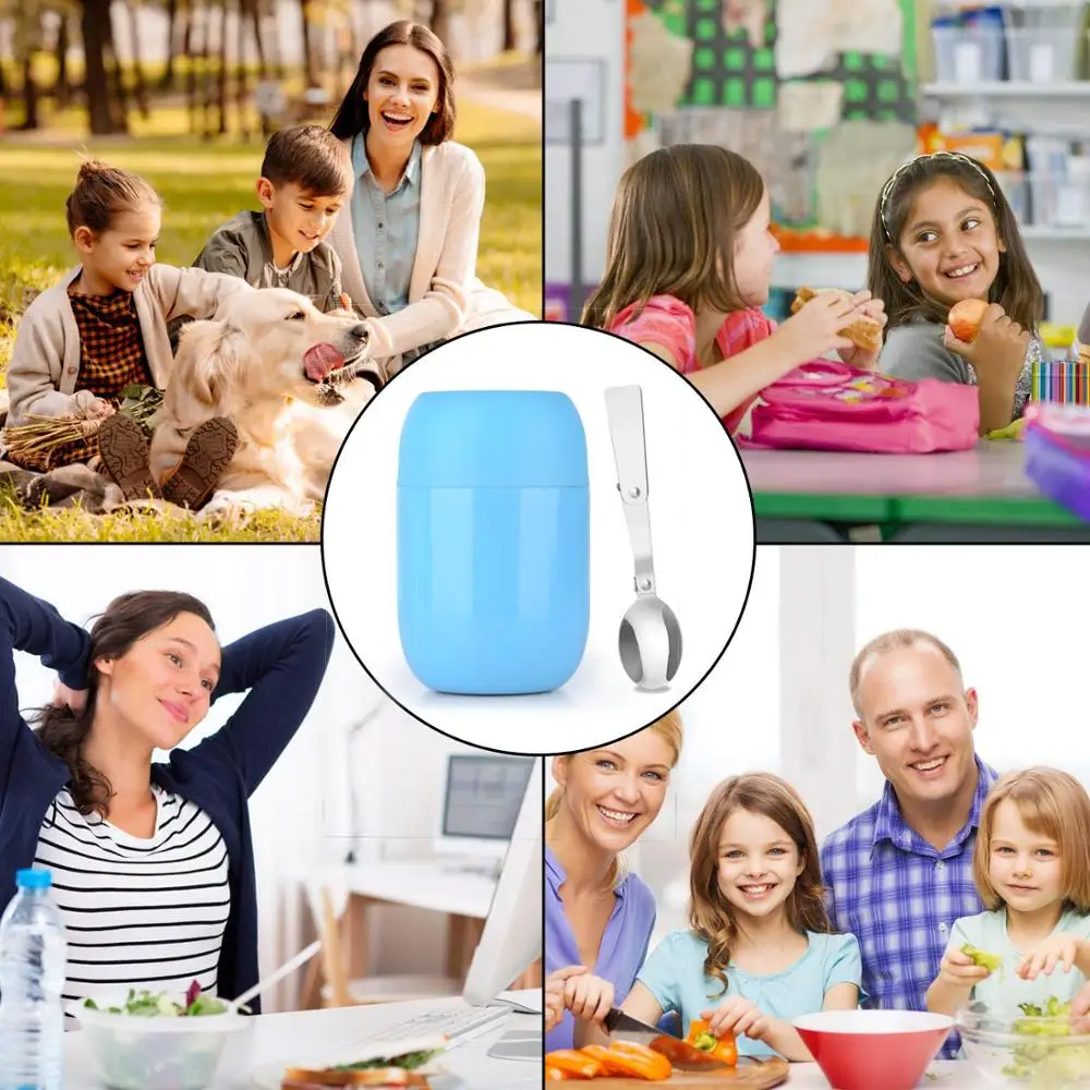 16 oz Thermos Kids Food Jar Stainless Vacuum Insulated Lunch Box for Adult Kids with Folding Spoon Wide Mouth Soup Container