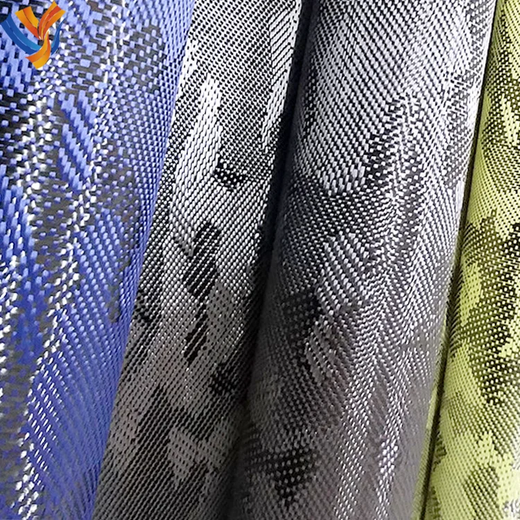 3k Camouflage Camo Aramid Hybrid Carbon Fiber Fabric Bule Yellow Black Camouflage Carbon Fiber Cloth Carbon Fiber Roll
