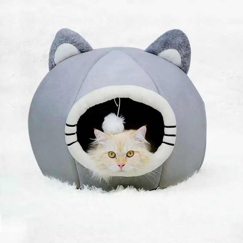 KINYU Original Warm Soft Velvet Pet cave products for pets sleep cozy house cats tent accessories niche chat Soft Pet bed