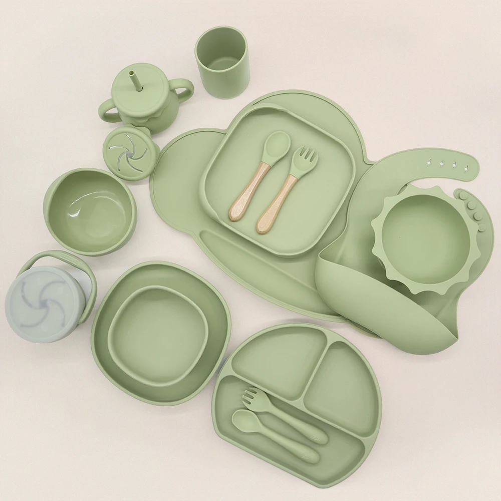 Food Grade Dishwasher Freezer Safe Infant Feeding Set Baby Tableware Suction Cup Bowls Plates Silicone Dishes