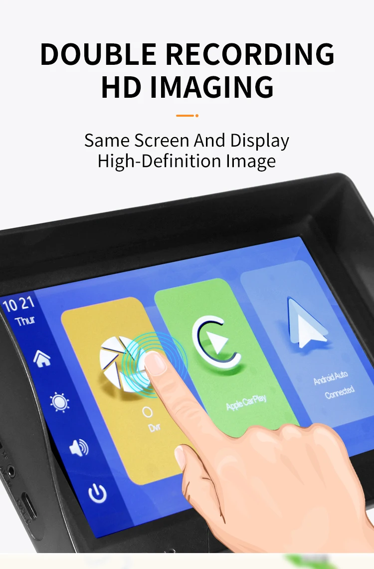 7'' Touch Screen Voice Control FM Radio Dual Record Front Back Camera Android Auto Carplay Car Dash Cam Recorder 