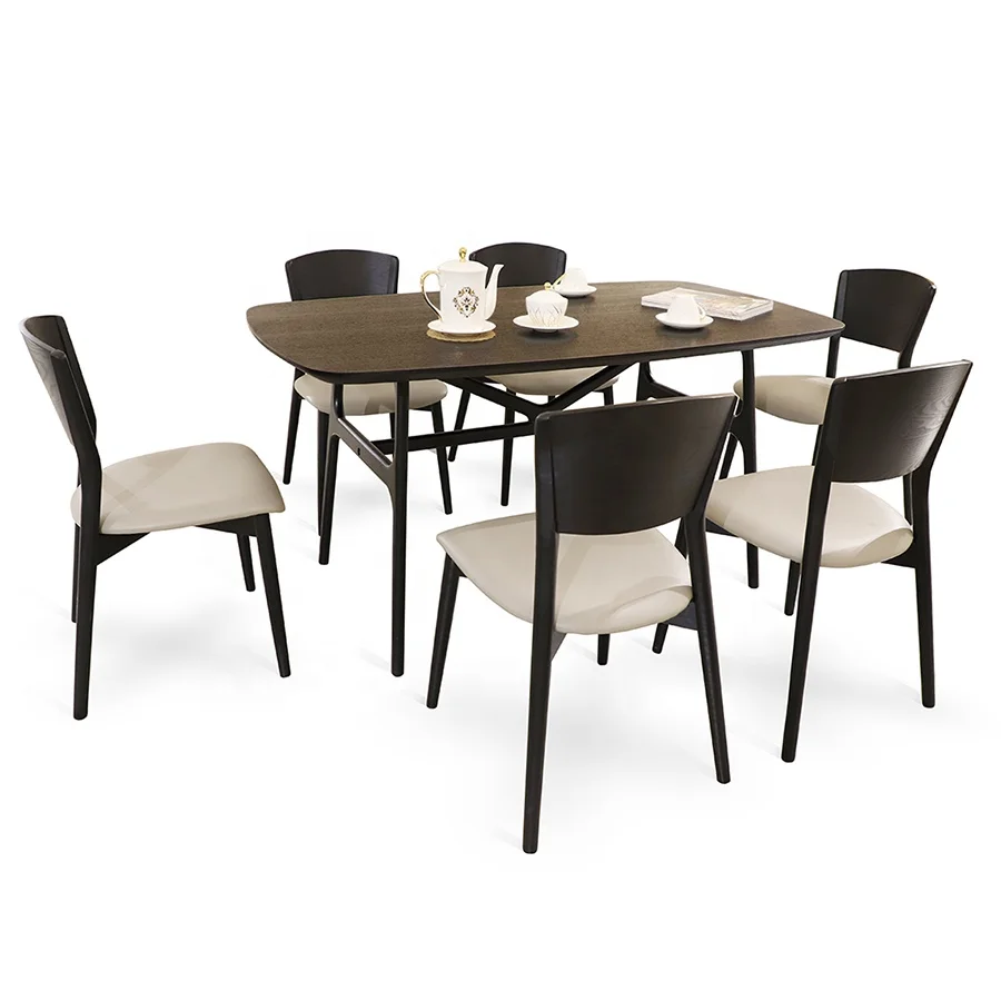 Modern indoor furniture black wooden frame dining table antique style custom solid wood hotel dining table and chairs set