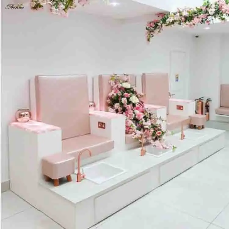 luxury bench professional custom made double seats pink pedicure spa chair for sale