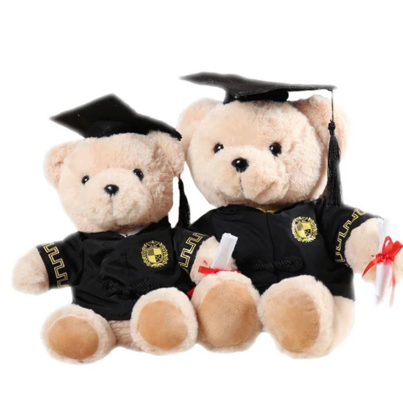 Factory Custom OEM 25cm Graduation Gift Doctor Teddy Bear Plush Toy Brown Teddy Bears With Hat Doll In Graduation Outfit