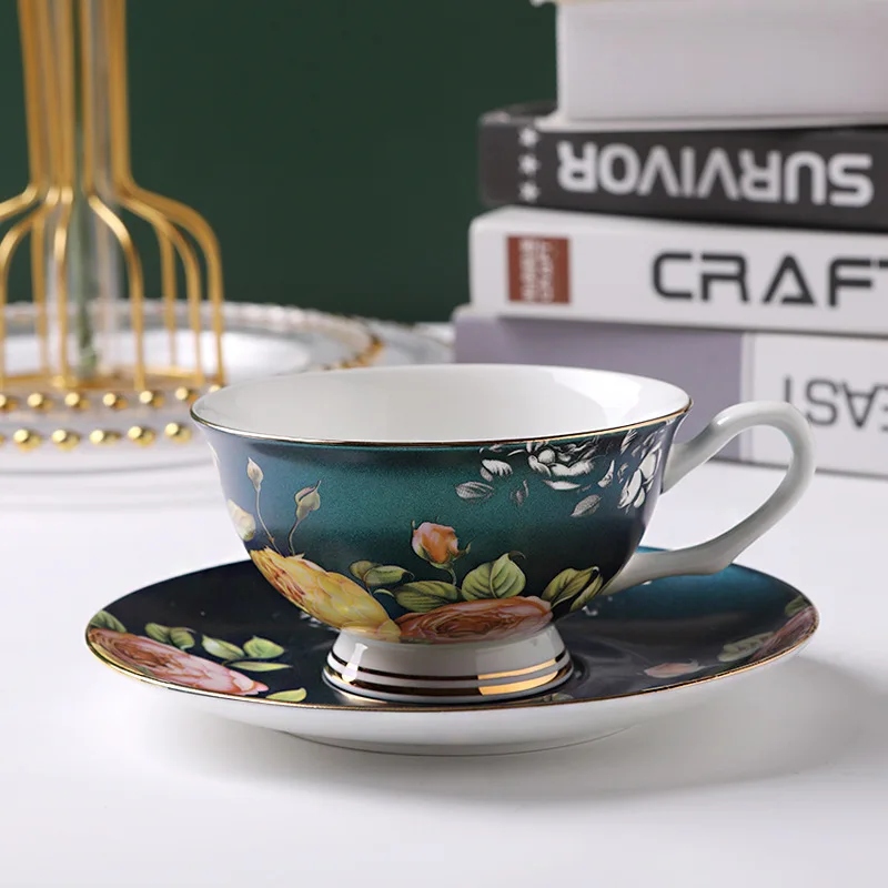 Wholesale Luxury Elegant 220ml Unique Style Customize Pattern Bone China Ceramic Coffee Cup And Saucers For Party Office