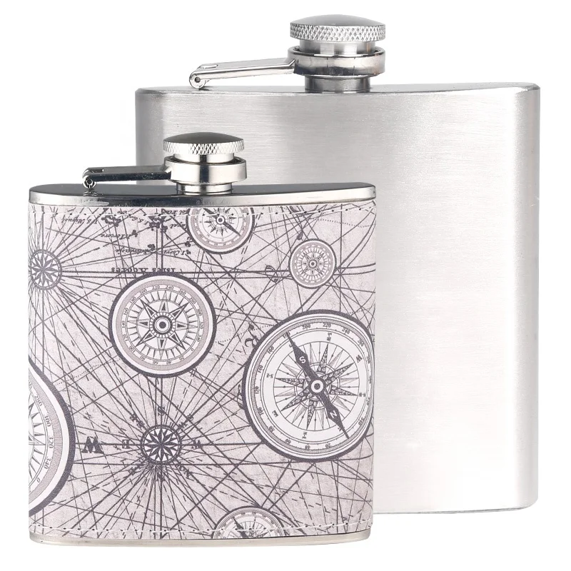 Wholesale personalised 6oz metal stainless steel whisky hip flask mini pocket leather whiskey flask gift set alcohol flask