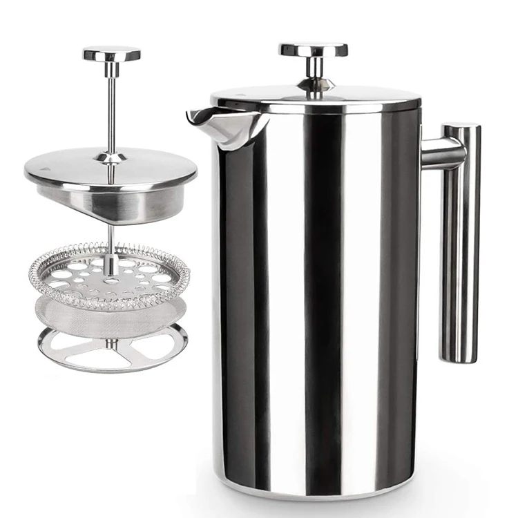 Double wall insulated vacuum stainless steel french press coffee maker