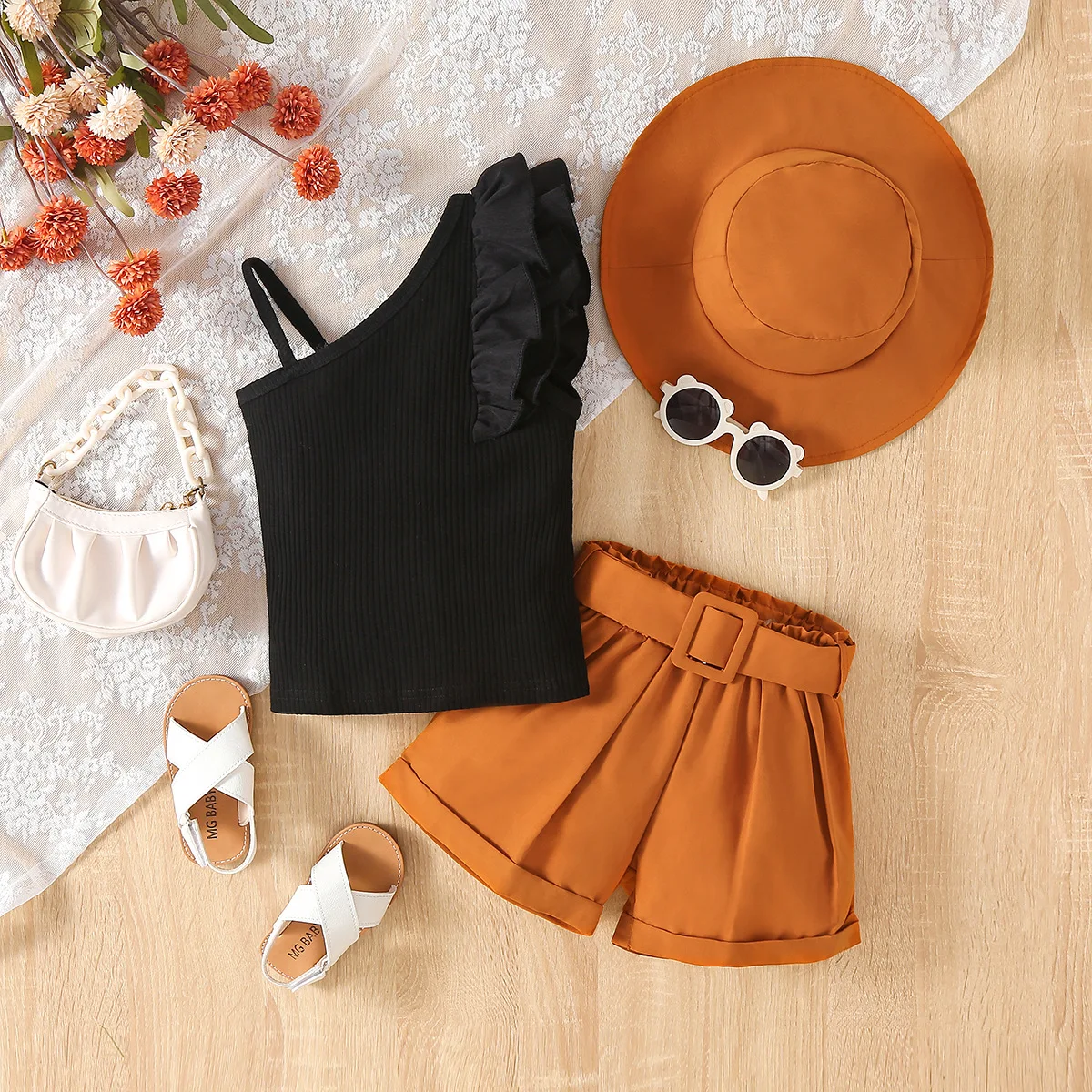 Baby Girl Clothes 2PCS Ruffle Outfits White Shirt Tops+ Denim Pants Ripped Jeans for Girls Fashion