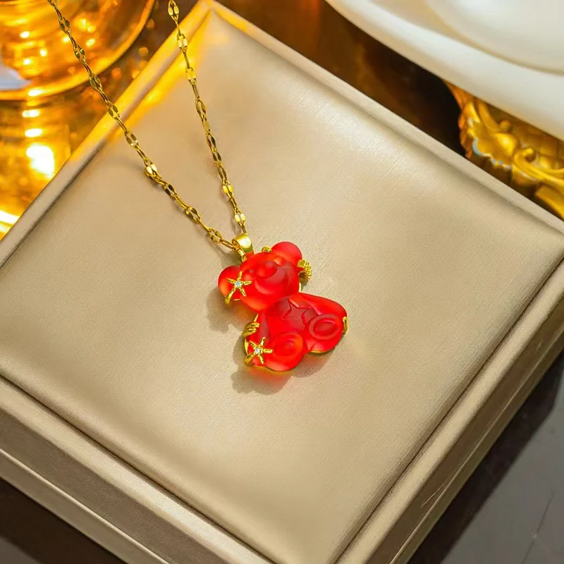 New arrival gold Plated star cute acrylic bear pendant necklace for women