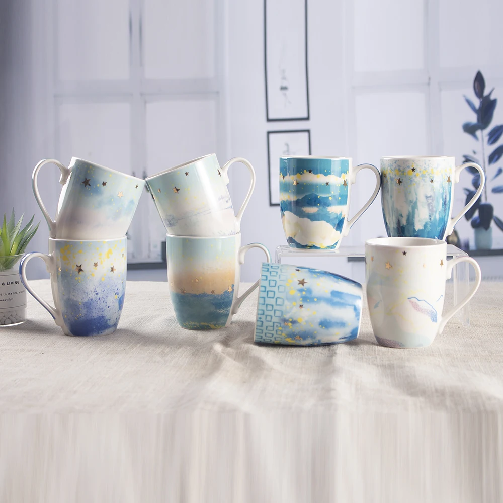 Handmade Ceramic Coffee Mugs 11oz Gold Ceramic Coffee Cup for Souvenirs