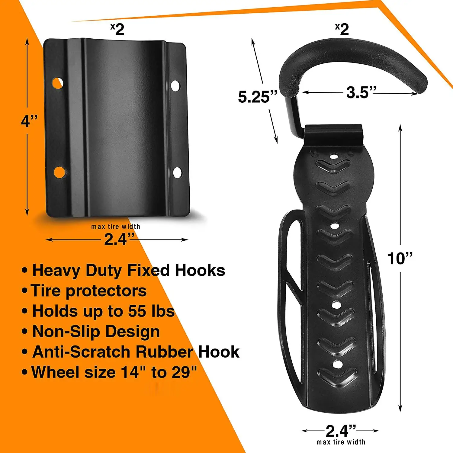 2 Sets of Bicycle Wall Hanger Hook Bike Wall Mount with Protector Hanging Garage Bike Rack Bike Display