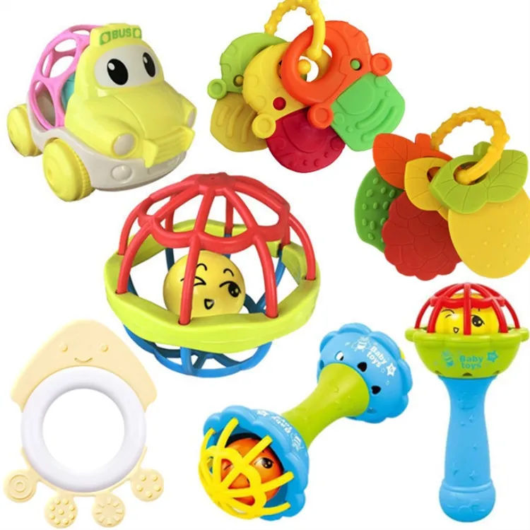Logo Early Learning Baby Gift Toys Intelligence Grasping Gums Soft Teether Plastic Hand Bell plastic Toys Baby Educational Toys