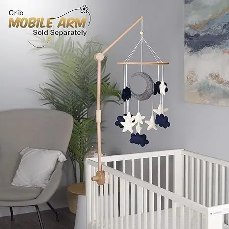 2024 new style.Navy blue clouds and moon star felt nursery mobile for baby crib modern boho baby mobile.