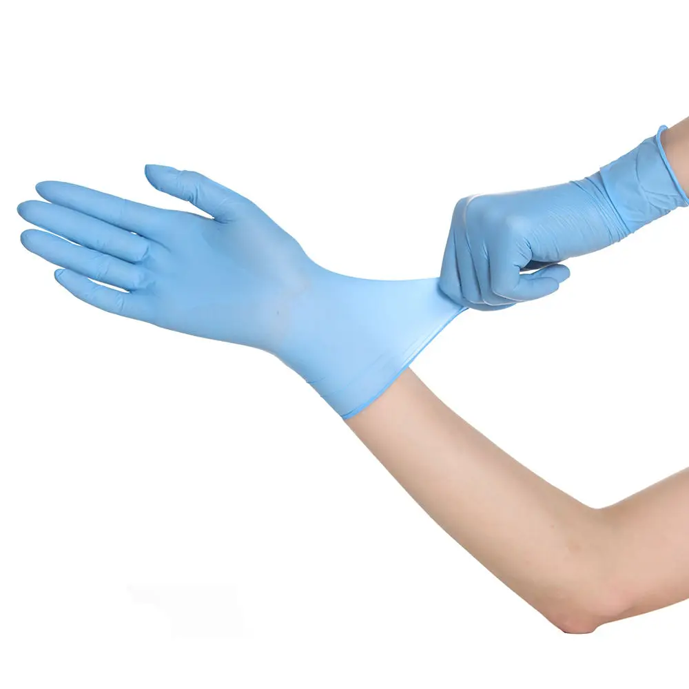 Wholesale of disposable medical blue nitrile powder free gloves and safety protective gloves