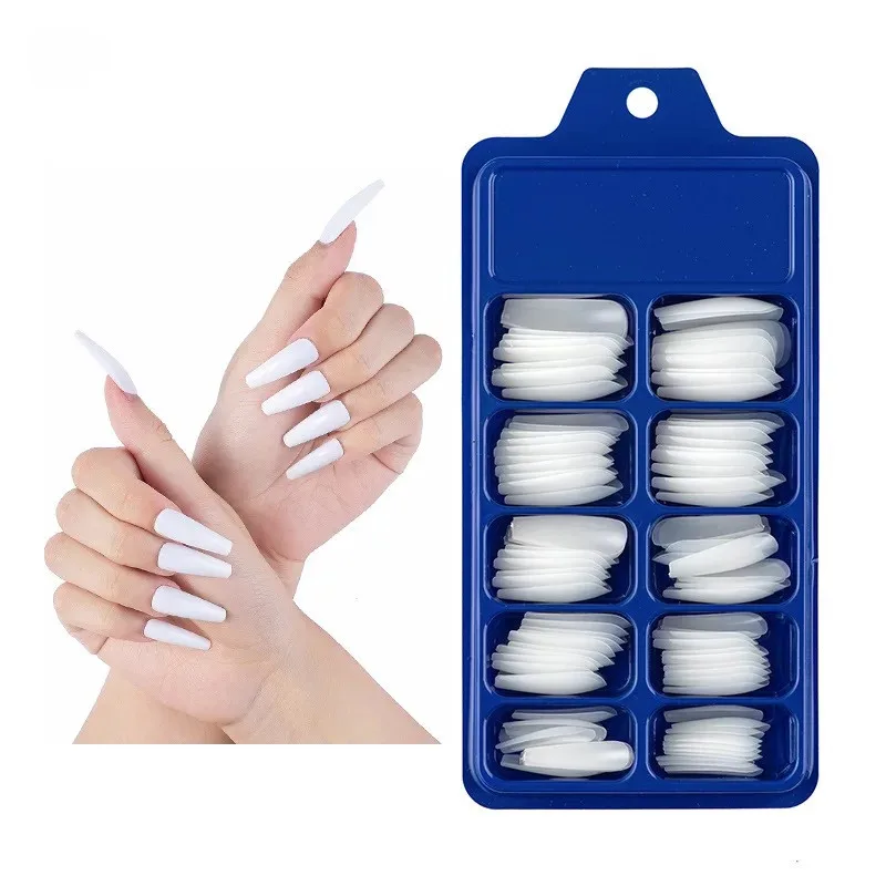 
100pcs/box Manicure Full Cover Artificial Nails tips Ballerina Art Long Coffin Nails with Case for Nail Salons and DIY 