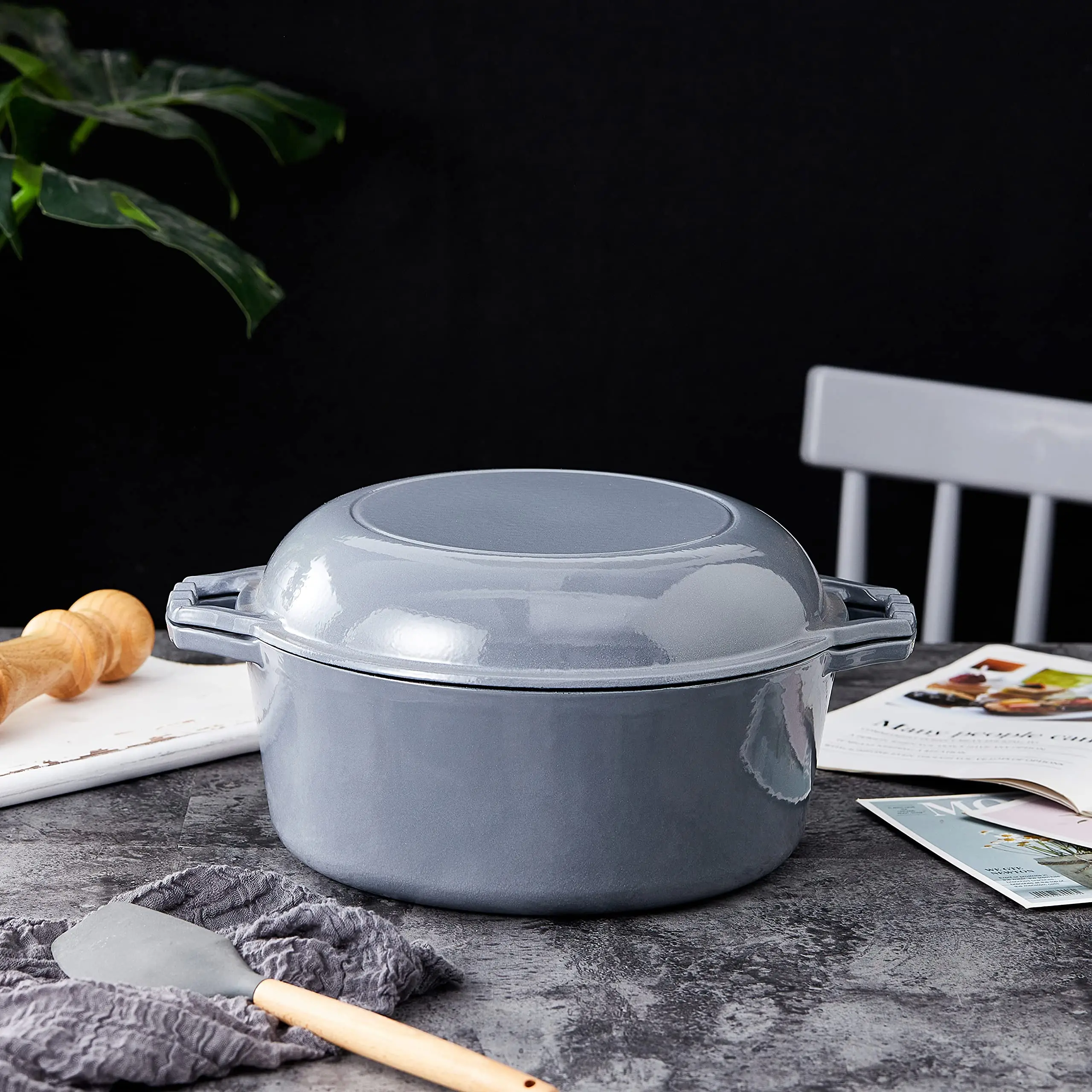 Multifunction Outdoor 2 In 1  Cast Iron Double Dutch Oven  Skillet Frying Roasting Pan Pot Cooker Set Cookware Soup & Stock Pot