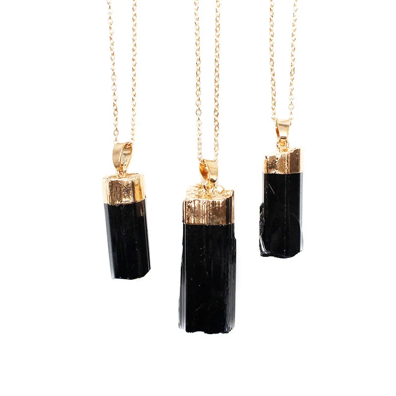 Irregular Natural Black Stone Pendant Necklace For Women Men Accessories Natural Stone Black Tourmaline Pendant Necklace
