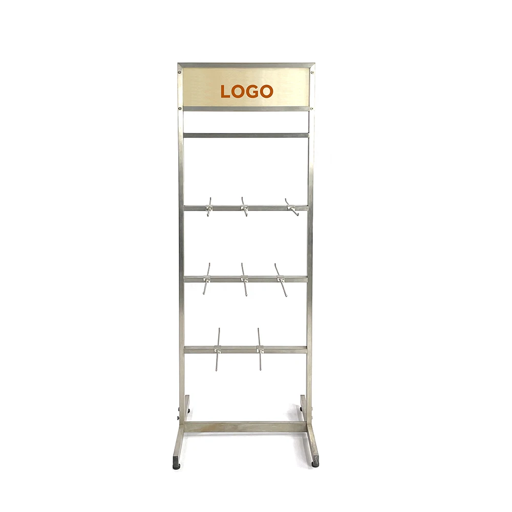 Customized metal display rack retail rack 2- side gridwall with hooks removable display stand