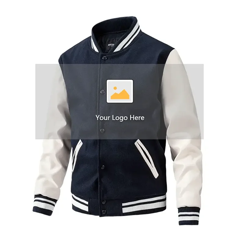 wholesale winter custom logo varsity baseball jacket men cotton leather sleeve varsity jackets