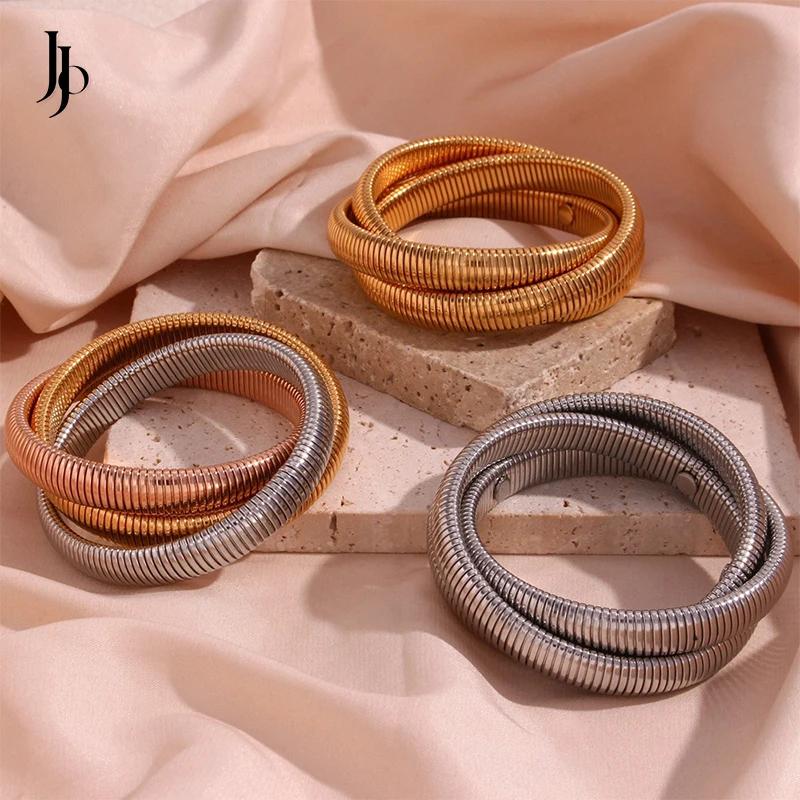 JOJO Fashion 18K Gold Plated Stainless Steel 3 Layer Elastic Bracelets for Women High Quality Jewelry