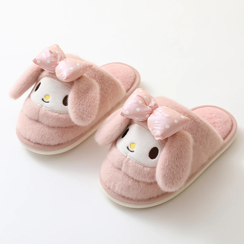 Japanese Anime Slipper Cartoon Warm Plush Home Shoes Kuromied Flat Non-slip Indoor Slippers For Girl Women Autumn Winter Pink