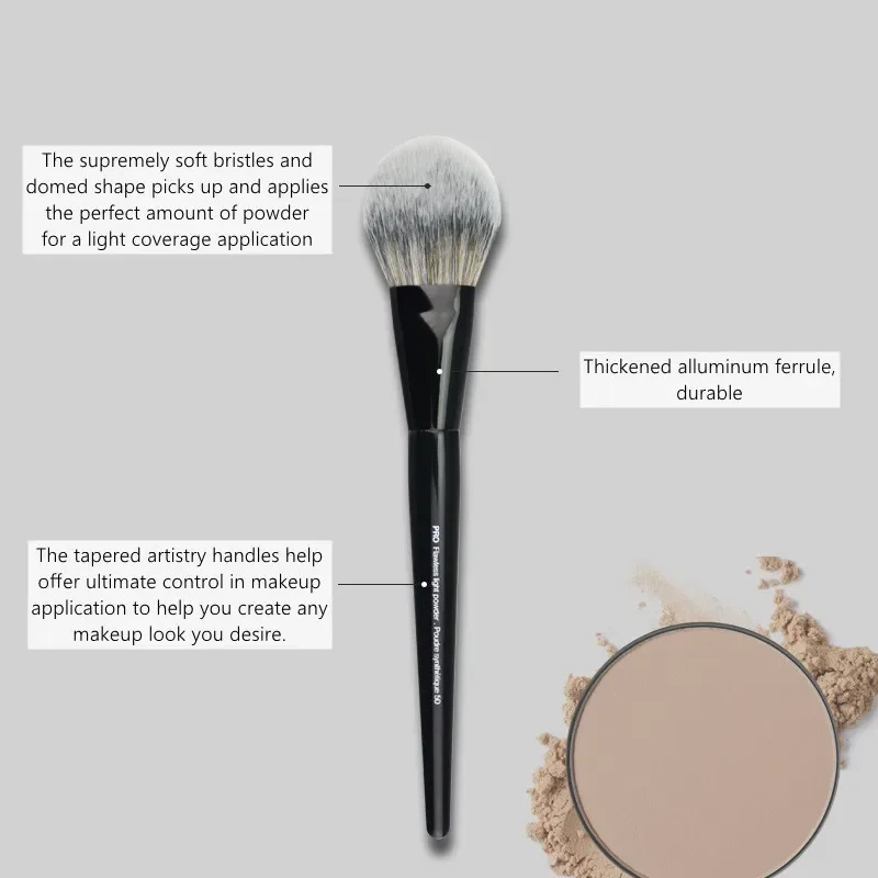PRO Powder Makeup Brush 50 Black Light Weight Powder Setting Finishing Cosmetic Tool with Soft synthetic Hair