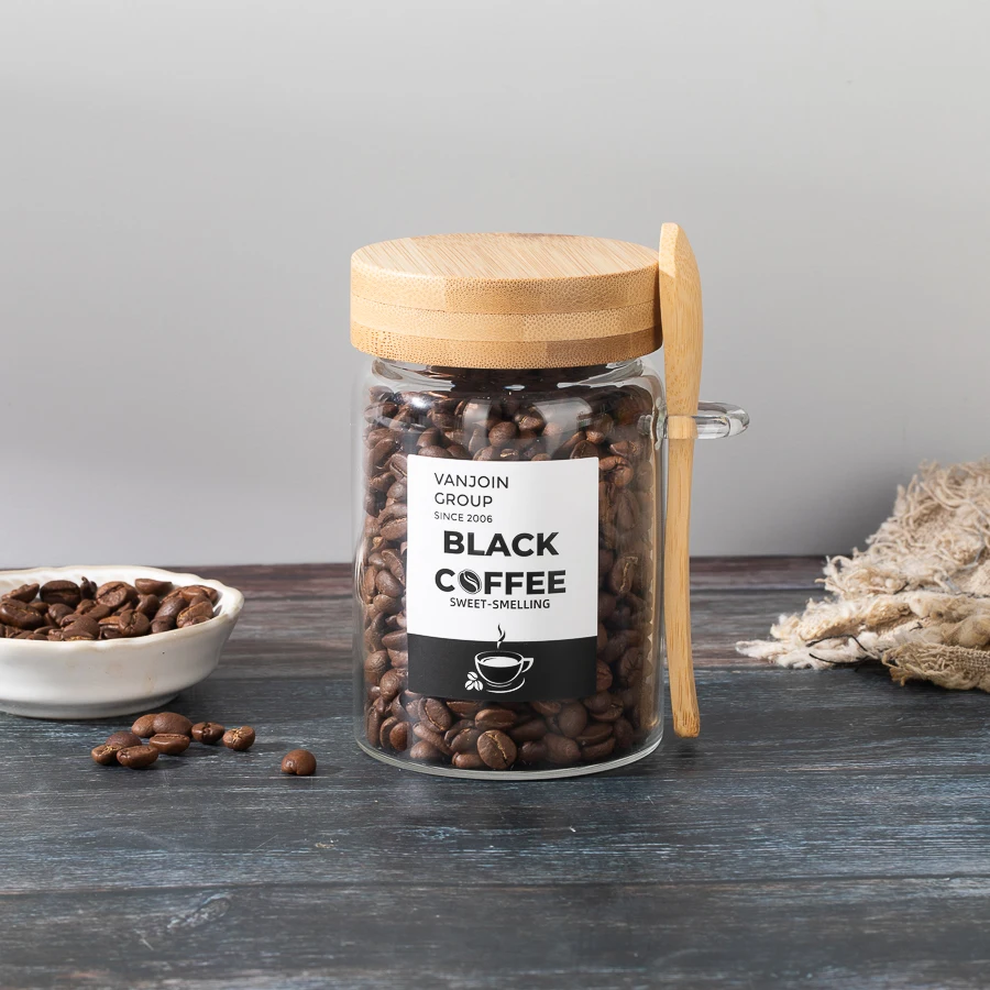 300ml high borosilicate wide mouth airtight food glass container kitchen accessories storage jars with bamboo spoon and lids