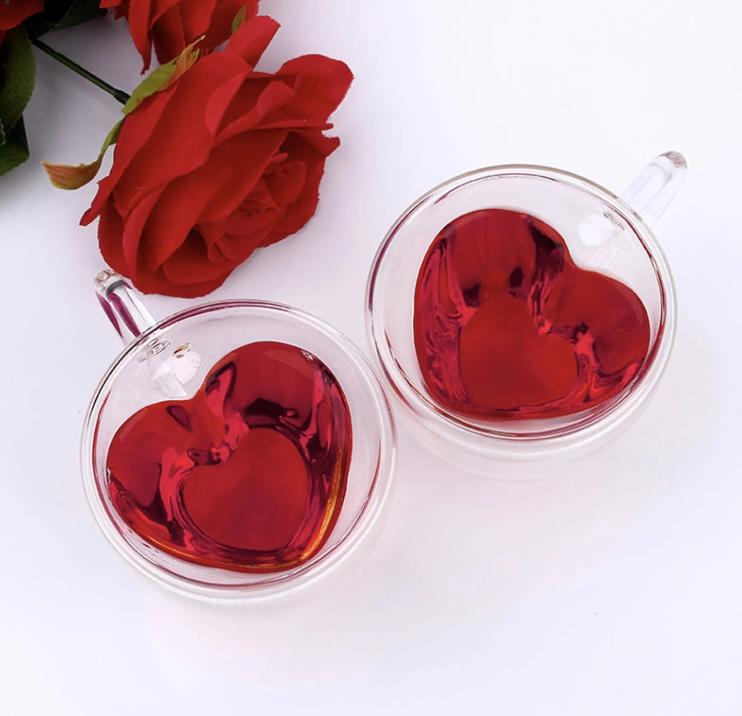 Double Wall Resistant Tea Beer Glasses Couple Cups Lemon Juice Cup Heart Shaped Glass coffee Mug