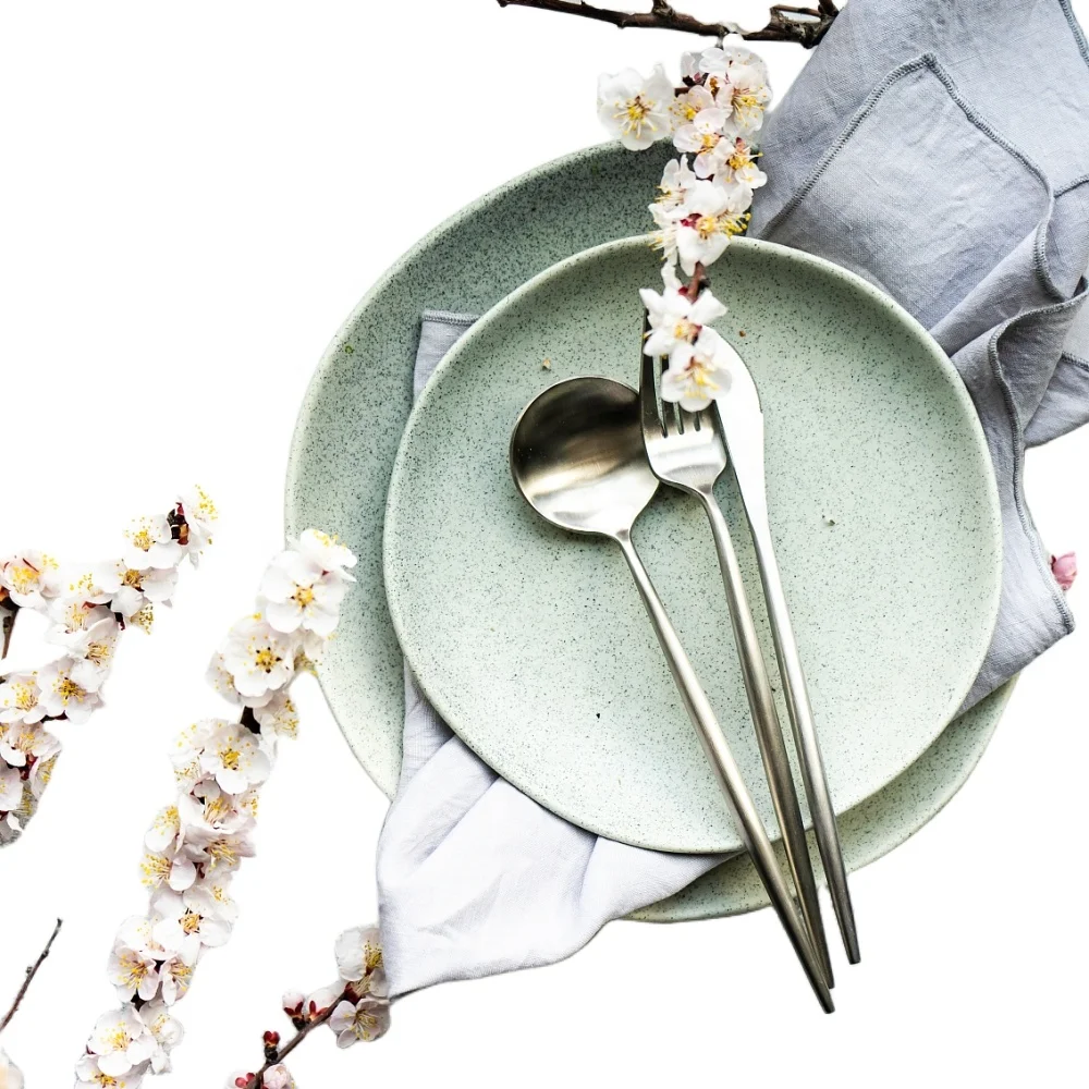 Matte Silver 304 Stainless Steel Flatware Set Kitchen Silverware Thick Knife Spoon Fork Cutlery  Wedding Party Dishwasher Safe