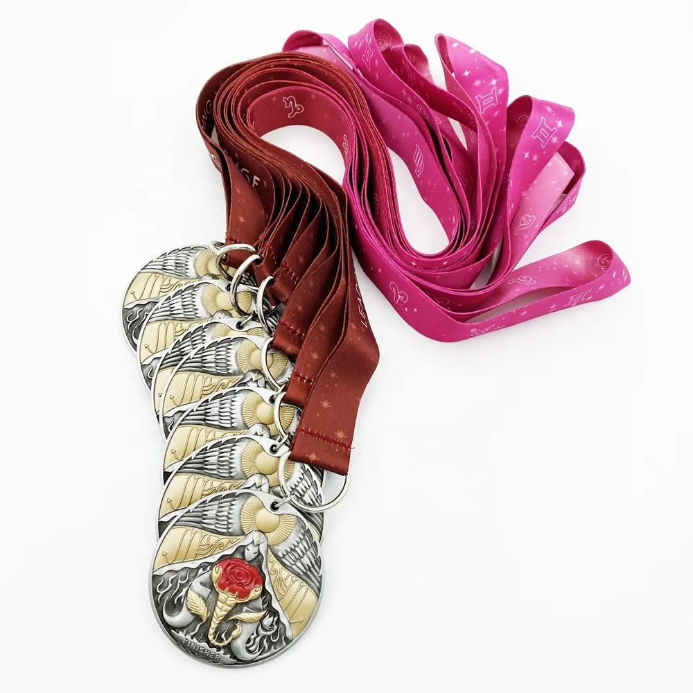 
Medal Factory Antique Silver and Satin Gold Plated Custom Made Metal Sports 3D Award Medals with Strip 