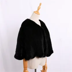 Luxury Genuine Mink Fur Knitted Shawl Wrap Cape Women Lady Real Fur Poncho coat Short Jacket Stole Party Wedding opera cape